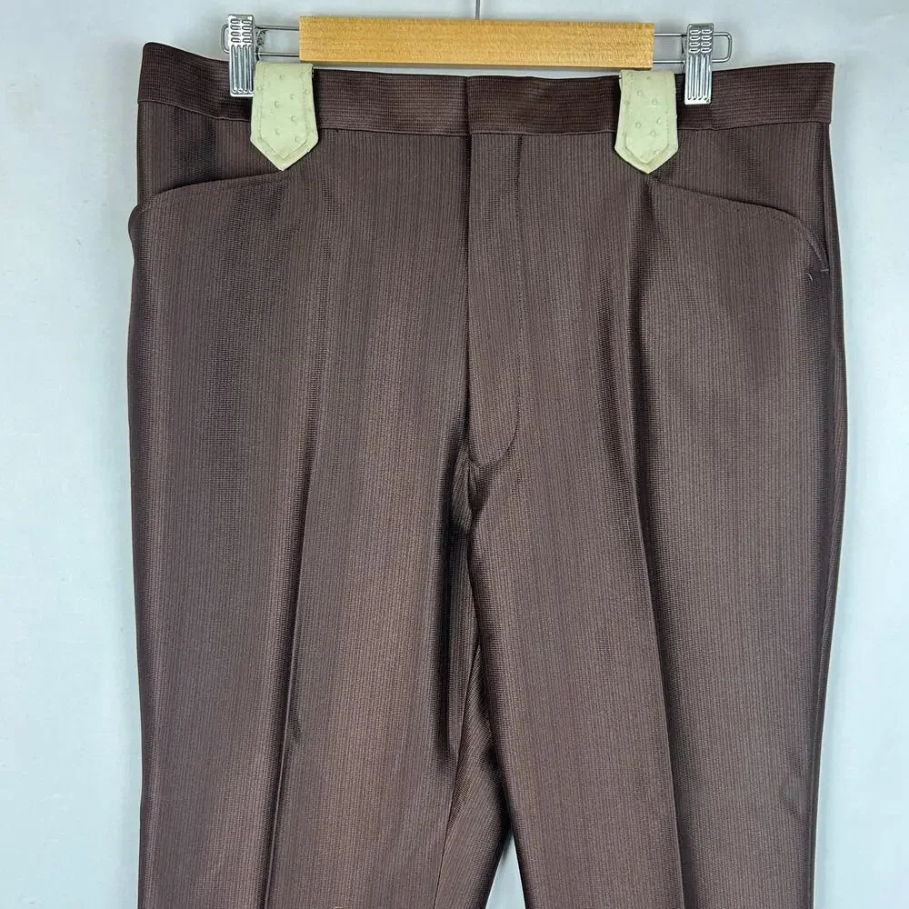 Saxifon Western Faux Ostrich Leather Suit Jacket Pants Brown/Ivory Men's 42/36